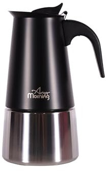 Any Morning Cafetera espresso para estufa, cafetera italiana cubana, estufa de inducción, cafetera Moka de acero inoxidable, cafetera Greca sin PBA, 10 onzas, 6 tazas Expresso color negro