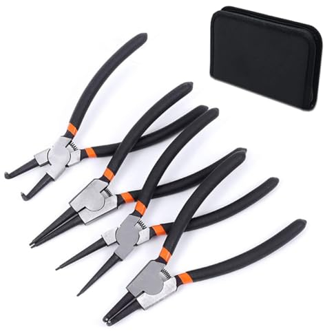 Baymate Lot de 4 Pince Circlips avec Ressorts Durables et Poignées Antidérapantes Droites Pinces Coudées à 90° et Pinces Polyvalentes pour Montage et Démontage de Circlips
