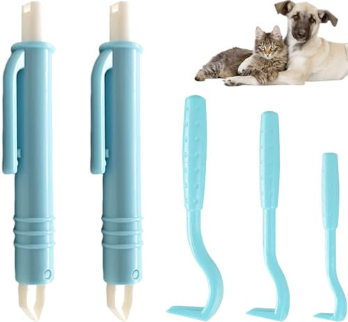 BAVALIN 5 Pièces Anti-tiques - 3 Crochets à Tiques et 2 Pinces à Tiques Ensemble, Dissolvant sans Douleur pour Chiens, Chats et Humains Animaux de Compagnie (Bleu)