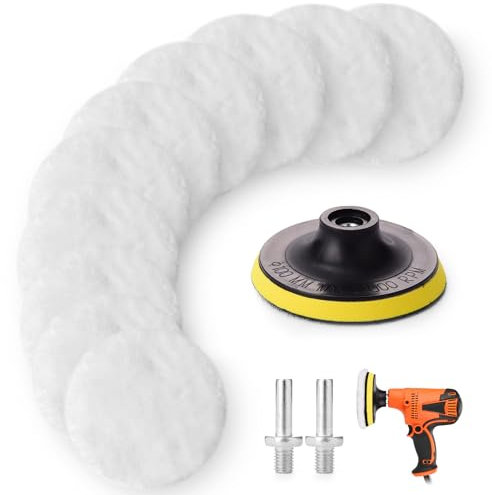 VINEST 100mm Polieraufsatz Akkuschrauber, 10 Stück Auto Polierpads für M10 Bohrer Adapte, Wolle Polieraufsatz Winkelschleifer, Polierscheibe Akkuschrauber für Polieren Schleifen Wachsen