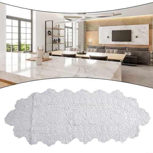 Camino de mesa vintage floral de ganchillo a mano, tapete de encaje beige, manteles individuales de mesa de algodón, caminos de mesa ovalados, 30 x 80 cm ()