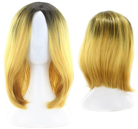 Healeved Bob-perücke Für Damen Mit Farbverlauf Kurz Und Glatt Aus Synthetischem Haar Gelbe Spitzenperücke Für Alltag Partys Und Cosplay Atmungsaktiv Und Wiederverwendbar