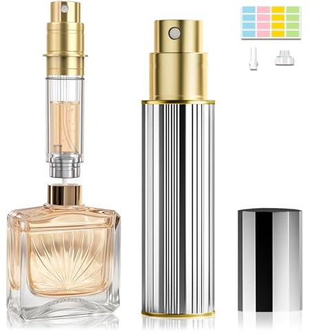 Perfume Atomiser 10ML Travel Perfume Bottle 2PCS Atomiser Spray Bottle | Refillable & Travel Size Perfume bottle Easy to Refill Travel Atomiser for Women Men（SILVER）
