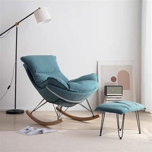 JIESOO Moderner Bequemer Schaukelstuhl Sofastuhl Loungesessel Balkon Gepolstert Schaukelstuhl Schlafzimmer Im Innenbereich, Ergonomische Stühle, Mit Fußhocker(Blue)