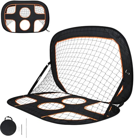 VANCHEMO Fußballtor für Garten Kinder, 2-in-1 Fussballtor Torwand mit 6 Loch, Fussballtor Klappbar Pop-Up mit Tragetasche & Bodennägel, für Fußballtraining, 121x 80 x 80cm
