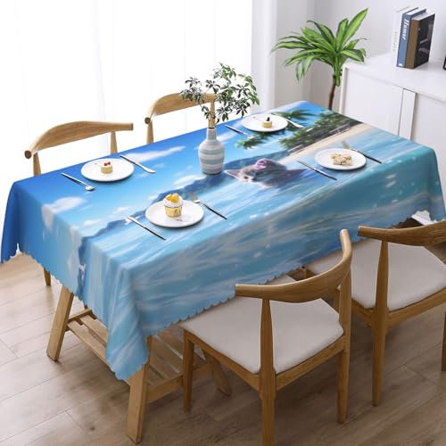 PHAYAH Tovaglia con stampa gattino che nuota 137 x 183 cm tovaglia per tavolo da vino per cucina sala da pranzo interni ed esterni buffet decorazione da tavolo