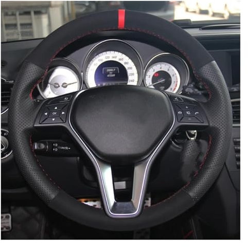 ASHILD Cubierta Volante Coche para Clase A 2013 2014 2015 Clase B 2011 2012 2013 2014 Clase CLA B180 2012 Funda para Volante De Coche De Piel Auténtica De Gamuza Negra(1)
