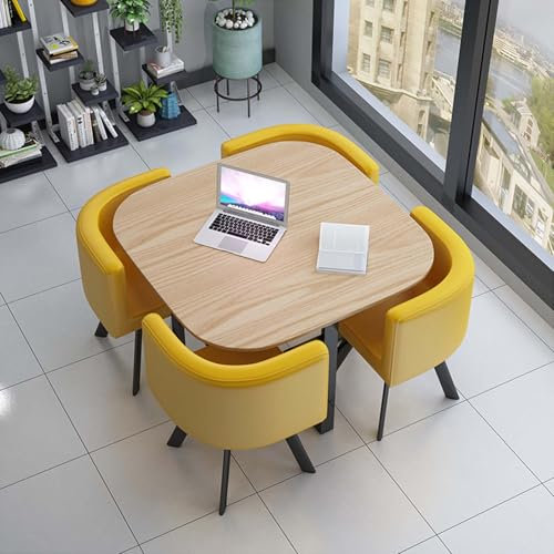 Moderner, quadratischer/runder Besprechungstisch, Küchen-Esszimmer-Set für 4 kleine Räume, 5-teiliges Möbel mit 4 Stühlen, 90 cm Höhe, modernes Design und bequeme Sitzgelegenheit