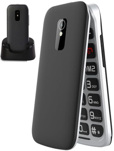 FEGA Telefono Cellulare per anziani 4G, Telefoni Cellulari Tasti Grandi per Persone Anziane, Pantalla 2,4 display, 1300mAh con Base di Ricarica, Funzione SOS, Volume alto, FLIP 4G Grigio