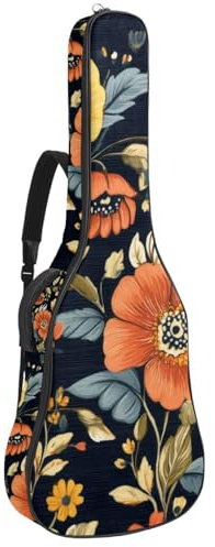 Ästhetische Gitarrentasche mit Blumenmuster, Aquarell-Textur, gepolsterte Tasche für Akustikgitarre, Rucksack mit verstellbaren Schultergurttaschen, Mehrfarbig 06, 42.9x16.9x4.7 in, Lässiger