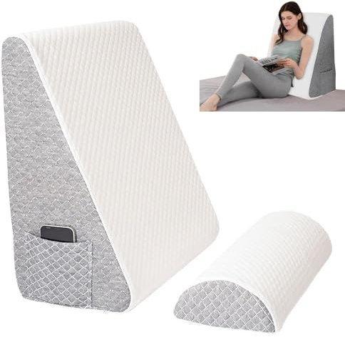 LengSuaa Wedge Pillow, 2PCS Bed Wedge Pillow Set, Removable Memory Foam Incline Cushion with Headrest for Leg Elevation, Back Support, Acid Reflux, Snoring, Post Surgery, Reading