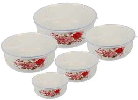 Cabilock 5pezzi Ciotole Smaltate Per Servire La Zuppa Di Ciotole Per Mescolare Con Coperchio Insalatiera Ciotola Per Alimenti Smaltata Contenitore Per Pappe Per Ragazza Ciotola Per Noodles