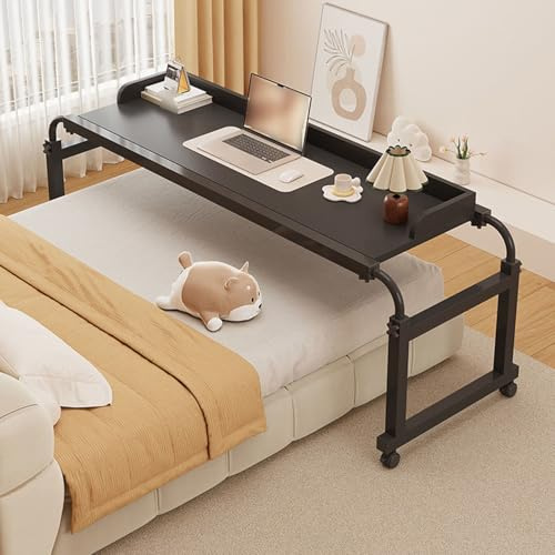 über-betttisch Auf Rollen Höhenverstellbar,Verstellbarer Überbetttischn Für Schlafzimmer Höhenverstellbarer Betttisch Mit Rollen Bett Mit Schreibtisch(Color:schwarz)
