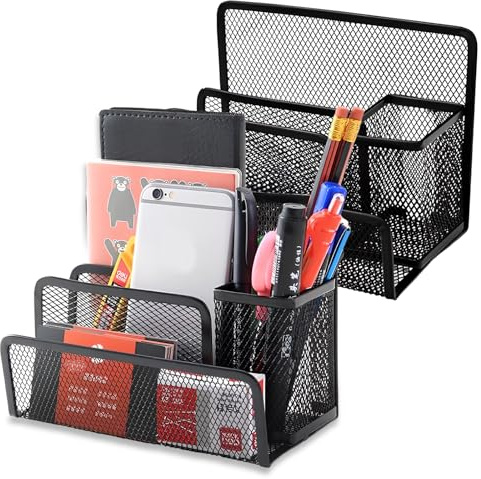 2 Pcs Organisateur de Bureau en Maille Métallique, Multifonctionnel Bac à Lettres avec Porte-Stylo, Organisateur de Fournitures pour Cosmétique, pour Rangement de Bureau à la Maison ou à l'École