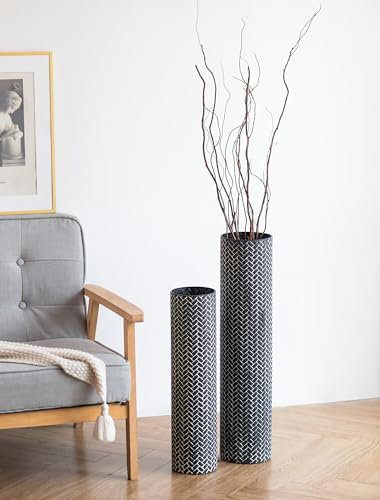 Sziqiqi Black Large Floor Vases: 70/55 cm Metal Tall Floor Vase for Living Room - Oversized Standing Vase Set of 2 - Giant Tall Home Decor for Bedroom Kitchen Fireplace Corner