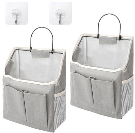 2 Pcs Foldable Hanging Storage Organiser with Adhesive Hooks - Wall & Overdoor Mount Pockets for Bedroom, Kitchen, Toys, Carrier Bags