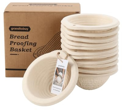 Cestino rotondo per lievitazione pane da 13 cm, set da 12 Banneton con fodera in lino