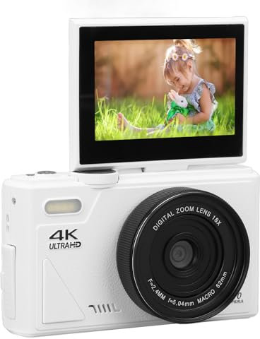 64 MP Camera 4K Video 18X DigitalZoom con Schermo di Lancio da 3 Pollici per lo Streaming Live e la Fotografia con Fotocamera Digitale Digitale Compatto Fotocamera Digitale (WHITE)