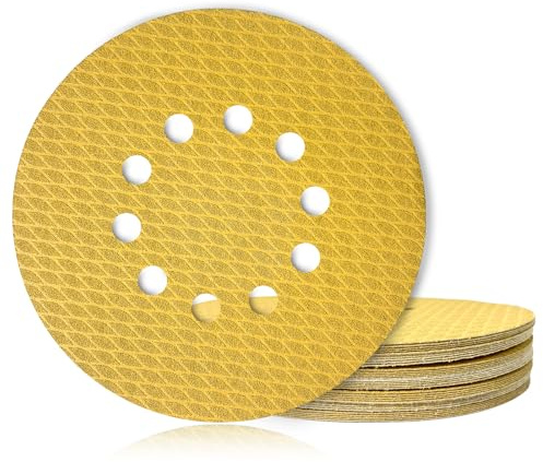 GEOGIEEW Disques Abrasifs 225 mm - Ensemble de 50 Pièces (P120) - 10 Trous, Ronds Papier Abrasif pour Ponceuse à Cloisons Sèches, Ponceuse Girafe