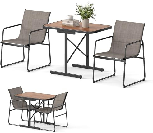 KOMFOTTEU Set di Mobile da Giardino in 3 Pezzi, Set Tavolo e 2 Sedie da Balcone in Tessuto Textilene, Set da Bistrò per Patio, Veranda, Bordo di Piscina, per 2 Persone, Grigio