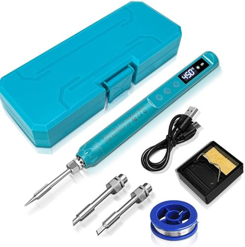 Treedix Cordless Soldering Iron Kit, 12W USB Rechargeable Portable Iron, LCD Display Soldering Kit with 3 Soldering Iron Tips, Adjustable Temperature 200℃ to 450℃ for Soldering and Repair