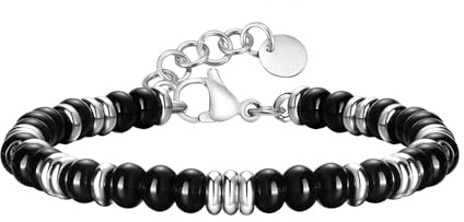 Beydodo Charms Armbänder, Armband Herren Edelstahl Perlenarmband Freundschaftsarmband Personalisierte Armbänder Männer Silber 21CM