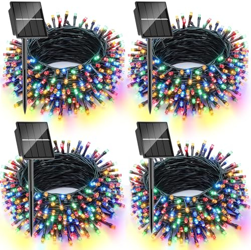 Dolucky Solar Fairy Lights Outdoor 4 Pack, 10M 100LED Solar Christmas Lights, 8 Mode IP65 Waterproof Christmas Garden Lights for Trees Outdoor Party Xmas Decoration, Colorful