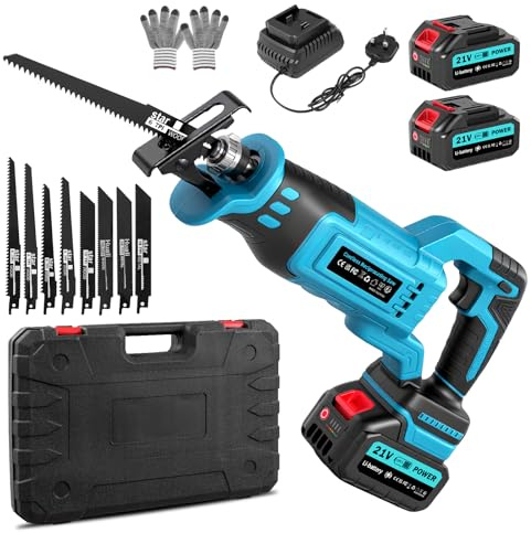 wowspeed Reciprocating Saw, 21V Cordless Electric Reciprocating Saw with 2*4Ah Battery&Rapid Charger, 0-4000RPM Electric Battery Powered Saws with Brushless Motor to Wood Metal PVC Cutting, 8 Blades