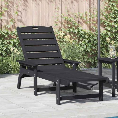 WRJENFSC Transat Noir 53 x 162 x 98,5 cm Plastique Résistant Chaise Longue Réglable Moderne Accoudoir Plat pour Jardin Terrasse Balkon Bain de Soleil