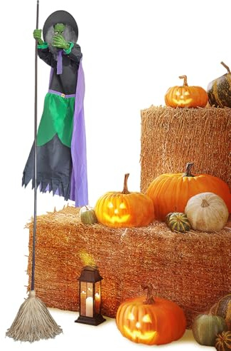 Tyinerc - Escoba de Bruja Animada para Halloween, Escoba Volante, Exterior, Accesorio para jardín, casa, embrujada, Porche, de Cosplay
