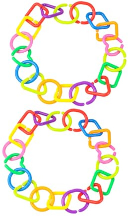 OFFSCH 70pcs Geometric Chain Links Teething Rings Multicolor Sensory for Stroller Car Seat Crib Accessories Enhance Cognitive Motor Skills Fine Motor Development
