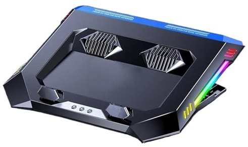 laptop cooler stand Gaming Laptop Cooler RGB LED Notebook Stand Powerful Air Flow Adjustable Cooling Pad 2 USB Ports For 12-18 Inch Laptop aptop cooling tray(Blue)
