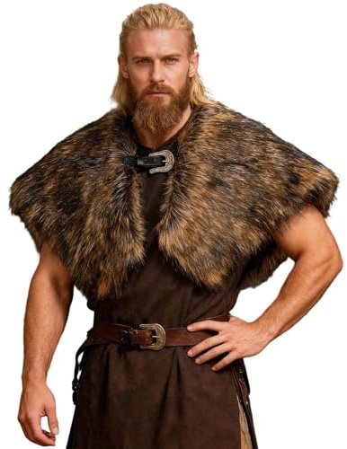 Generisch Viking Col en fourrure synthétique pour homme Capelet Wrap Costume Accessoire de costume Cape épaule Col enroulé pour Halloween Cosplay Costume Viking, marron, taille unique