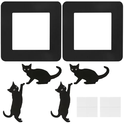 2 Pcs Light Switch Surround Matt Black, 3.38in Adhesive Light Switch Frames, Socket Surround Plate with Cat Decor Stickers for Light Switches Home Decoration