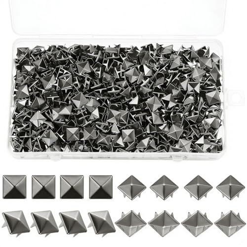 600 Piezas Remaches Punk Decorativos, 10mm Tachuelas para Ropa, Tachuelas Cuadrados Punk de Metal Piramidal Negro carbón, Remaches Piramidales para Decoración de Manualidades, Bolsos, Zapatos, Cuero
