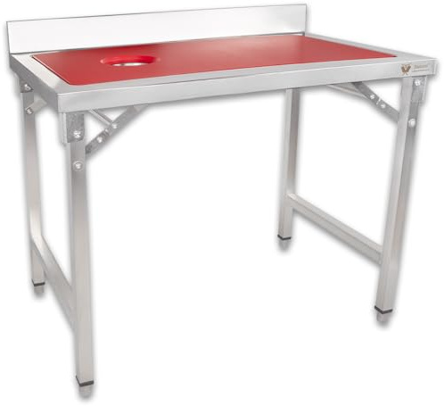 Beeketal Wild-Zerlegetisch & Metzgertisch BAZ1090-L – Edelstahl Klapptisch für Jäger & Hobby-Metzger, inkl. LDPE-Schneideplatte & Abfall-Aussparung, 1090x670x950 mm, klappbar