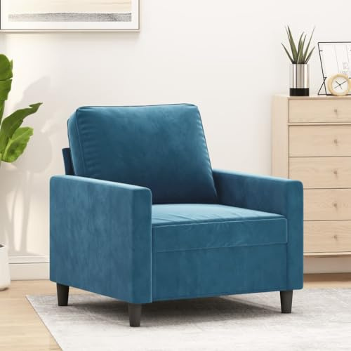 QUAHEAS Blauer Samt Sessel, 78 cm breit, mit Metallgestell, bequemer Polstersessel für Wohnzimmer, Schlafzimmer und entspannte Stunden