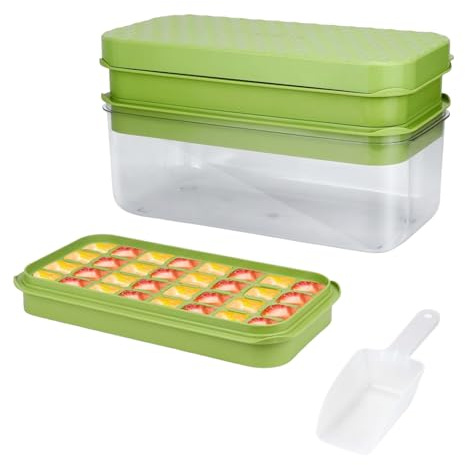 Stampo per cubetti di ghiaccio in silicone con coperchio e contenitore, 64 pezzi, grandi stampi per cubetti di ghiaccio, senza BPA, facile da rimuovere, per cubetti di ghiaccio, bevande, whiskey