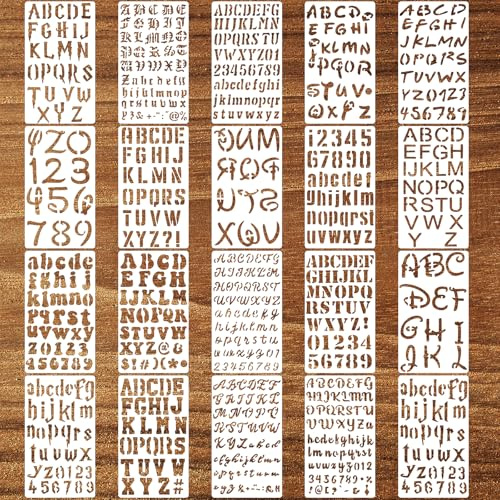 Nogeqi 20Pcs Plastic Alphabet Stencils, Letter Stencils Reusable | Number Templates for Painting on Wood Canvas Journal Notebook Scrapbook Decorations (4x7 Inch/17.7×10.1cm)