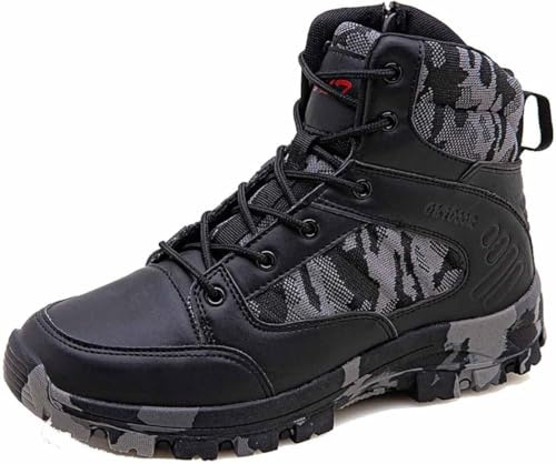 Stivali Militari da Uomo, Comodi Stivali Tattici da Combattimento Mimetici Medi Antiscivolo, Stivali da Combattimento Tattici Militari da Uomo Leggeri per Passeggiate All'aperto, Camo Black, 6.5 UK