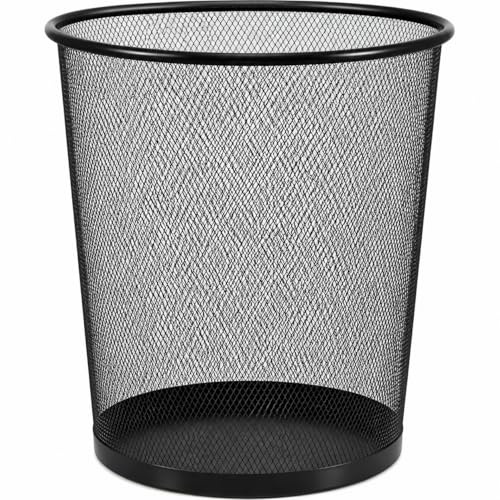 LIVÉ Papelera Malla Metálica 12L – Cubo de Basura Redondo para Oficina, Escritorio y Baño – Papelera de Rejilla Metálica Resistente, 26,5 x 23,5 cm, Negra