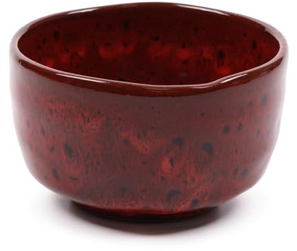 BambooMN Matcha Traditional Tea Bowl, Deep Red with Black, 1 Piece