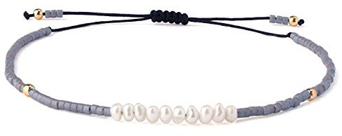 KELITCH Natürlichen Muschelperlen Armbänder Damen Freundschaftsarmbänder Miyuki Perlen Armbänder (Bling Grau M)