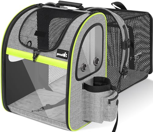 Pecute Zaino Porta Animali Estensibile Sia per Cani di Piccola Taglia Che per Gatti, Cuccia Portatile/Trasportino Estraibile Indicato per Viaggi Sia Lunghi Che Corti