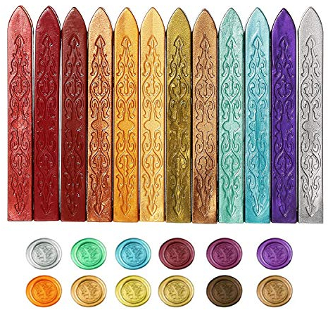 Siegellack Sticks, 12er Pack Antike Dichtungs Wachs Mit Dochten - Farbige Kerze Siegelwachs Für Wachs Siegel Stempel Briefmarken