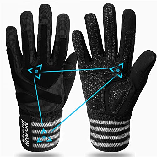 FINGER TEN Fitness Handschuhe Handgelenkschutz Trainingshandschuhe Herren Kraftsport Fitnesshandschuhe Halb Vollfinger Sporthandschuhe (Vollfinger Schwarz, M)