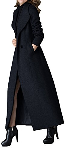 PLAERPENER Damen Klassischer zweireihiger dicker Kaschmirmantel schwarz lange Wolle Trenchcoat Jacke, Schwarz , 32