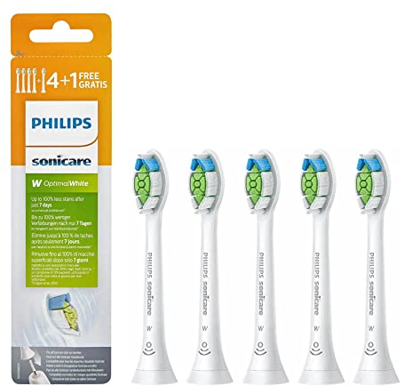 Philips Sonicare W2 Optimal White Standard Toothbrush Head for Sonic Toothbrush HX6065/10 Pack of 5 Standard Size Click Holder BrushSync Pairing
