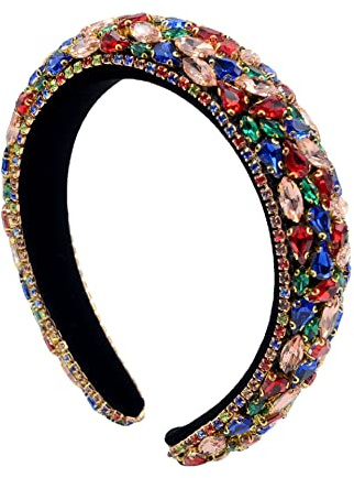 Strass-Stirnband, gepolstert, barocke Kristalle, modisches Party-Haarband für Braut, Hochzeit, Jahrestag, Urlaub, Geschenke (Bunt)