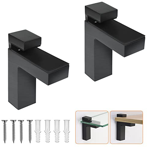 Verstellbare schwebende Regal-Hardware, Holz/Glas-Regalhalterung, Wandmontage, verstellbare Klemme für 0,5 cm - 2,8 cm Holz oder Glas, schwarz, groß, 2 Stück